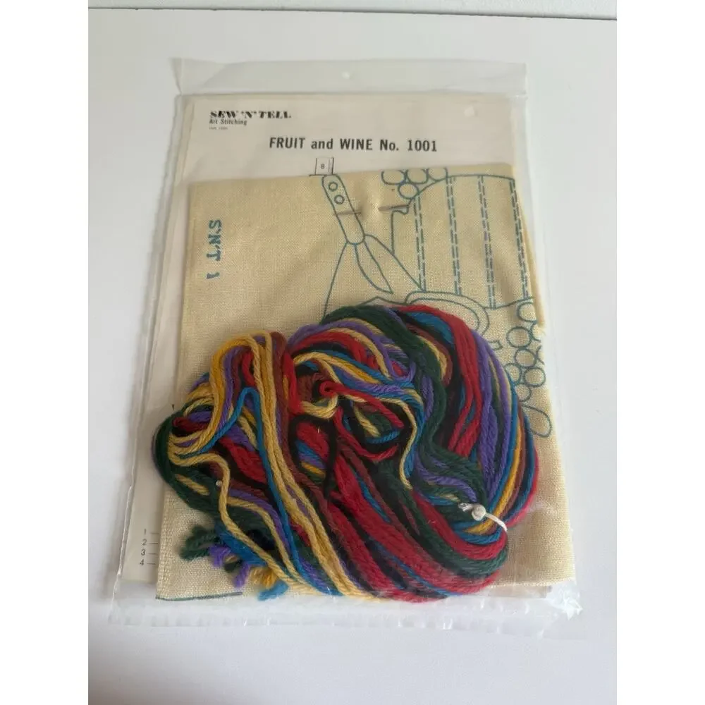 Vintage Crewel Embroidery Stitch Kit Sew “N” Tell - Fruit ‘N’ Wine NEW Sealed